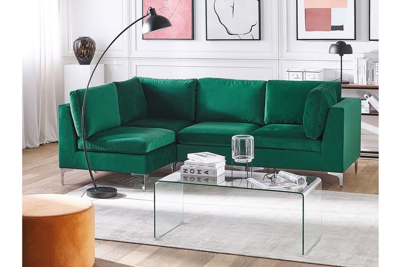 Evja 4-seters Hjørnesofa Høyre - Fløyel/Grønn - Møbler - Sofaer - Hjørnesofa