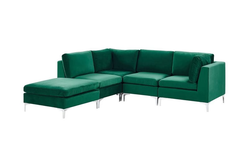 Evja 4-seters Hjørnesofa Høyre med Fotskammel - Fløyel/Grønn - Møbler - Sofaer - Hjørnesofa