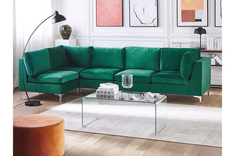 Evja 5-seters Hjørnesofa Høyre - Fløyel/Grønn - Møbler - Sofaer - Hjørnesofa