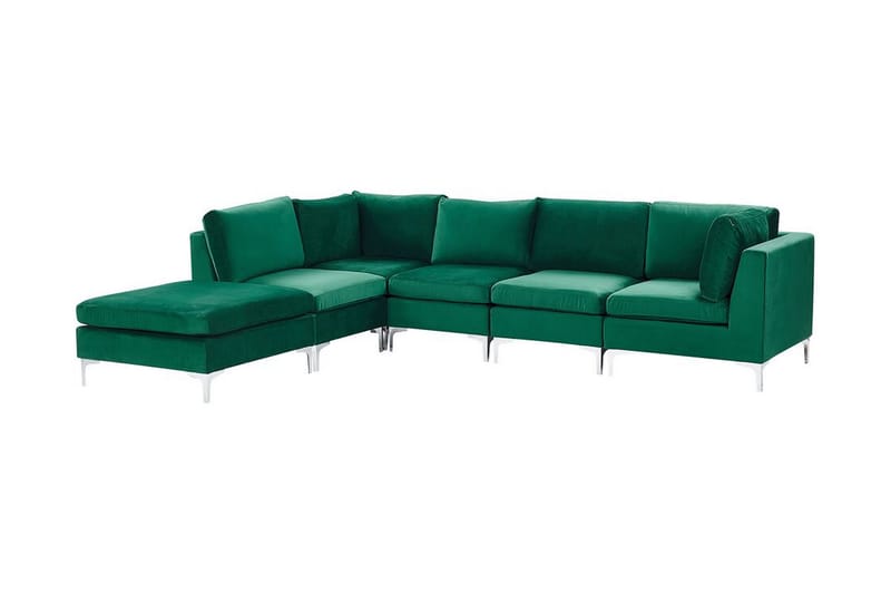 Evja 5-seters Hjørnesofa Høyre med Fotskammel - Fløyel/Grønn - Møbler - Sofaer - Hjørnesofa