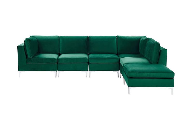 Evja 5-seters Hjørnesofa Venstre med Fotskammel - Fløyel/Grønn - Møbler - Sofaer - Hjørnesofa