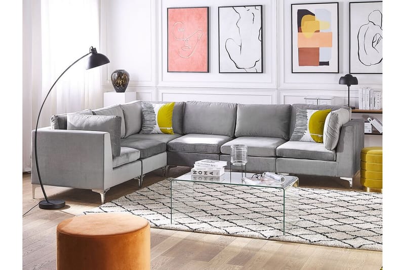 Evja 6-seters Hj�ørnesofa Høyre - Fløyel/Grå - Møbler - Sofaer - Hjørnesofa