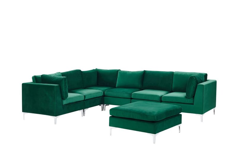 Evja 6-seters Hjørnesofa Høyre med Fotskammel - Fløyel/Grønn - Møbler - Sofaer - Hjørnesofa