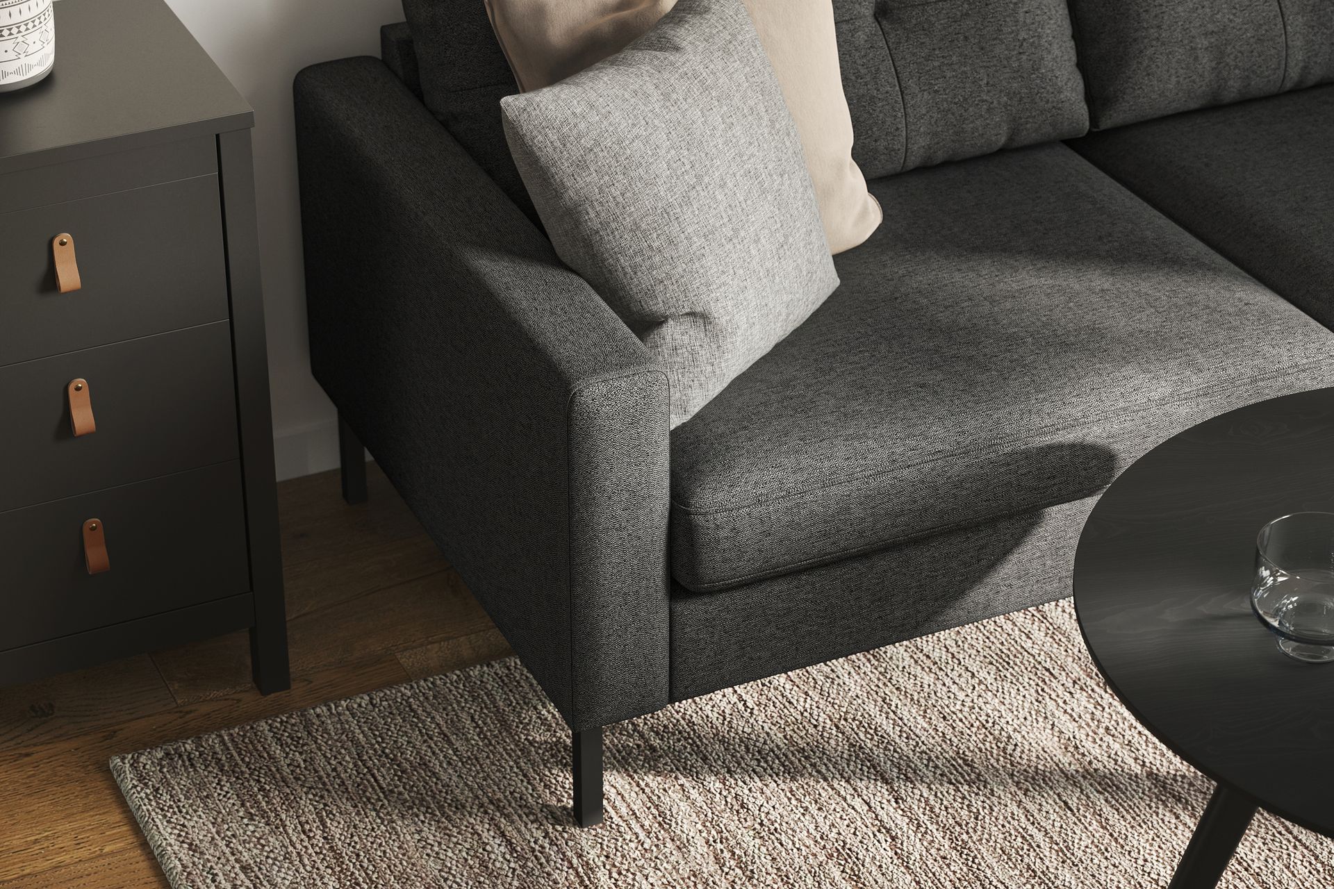 Frillestad 5-seters Høyrevendt L-formet Hjørnesofa i Stoff - Mørk grå - Møbler - Sofaer - Hjørnesofa