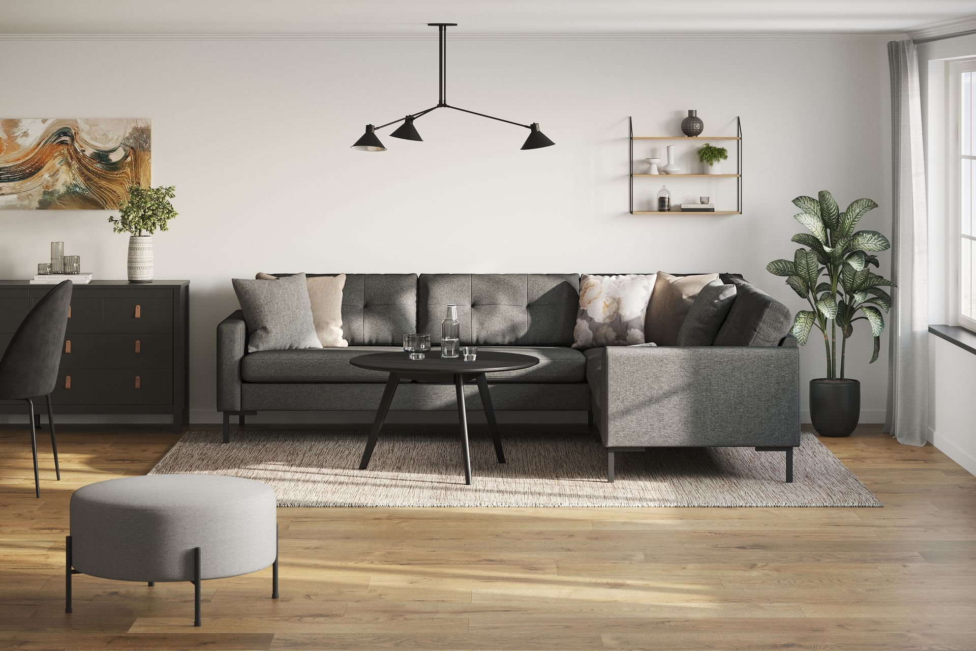 Frillestad 5-seters Høyrevendt L-formet Hjørnesofa i Stoff - Mørk grå - Møbler - Sofaer - Hjørnesofa