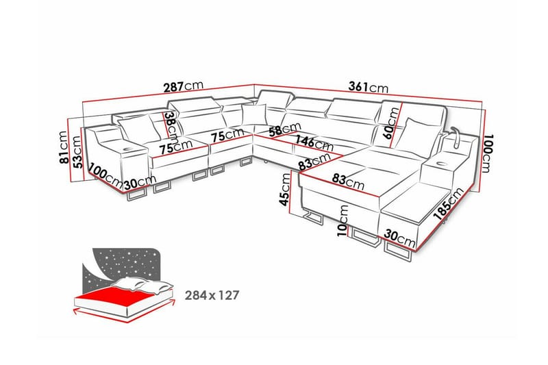 Galbally 5-sits Hörnsoffa NO_BRAND Dark blue - Møbler - Sofaer - Hjørnesofa