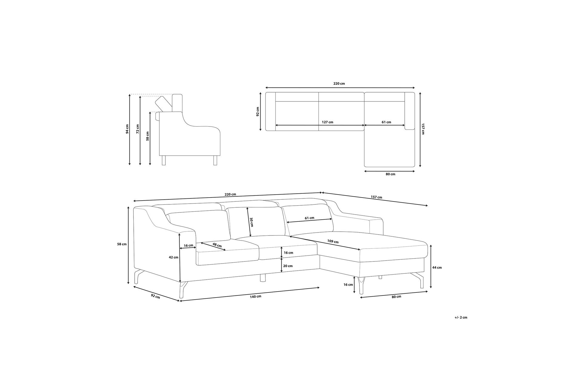 Glosli Hjørnesofa 220 cm - Blå - Møbler - Sofaer - Hjørnesofa