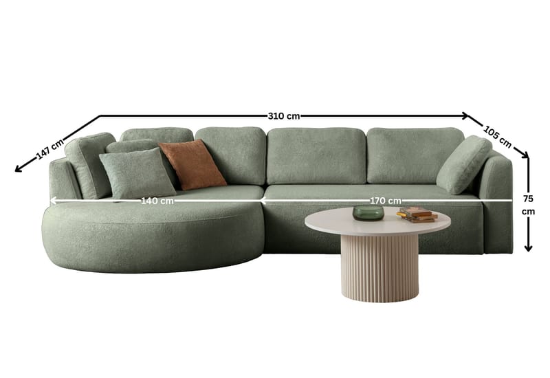 Hjørnesofa Atelier Del Sofa Venezia Venstre (310 x 75 x 105 cm) Liquid Green - Liquid Green - Møbler - Sofaer - Hjørnesofa