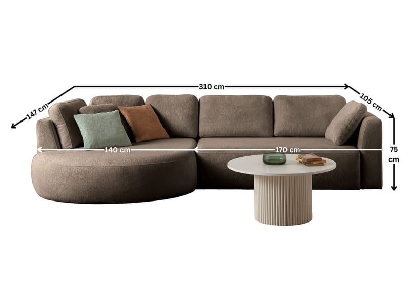 Hjørnesofa Atelier Del Sofa Venezia Venstre (310 x 75 x 105 cm) Mørk brun - Mørkebrun - Møbler - Sofaer - Hjørnesofa