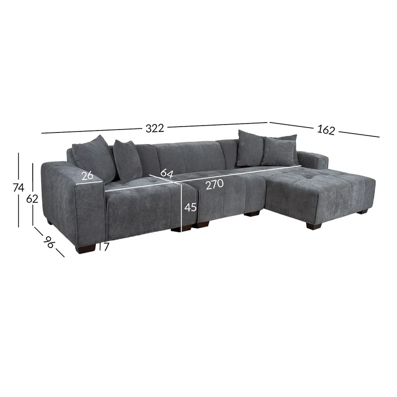 Hjørnesofa Hjelor Høyre - Grå - Møbler - Sofaer - Hjørnesofa - Hjørnesofa med divan