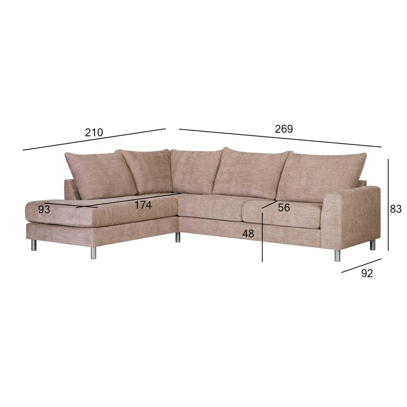 Hjørnesofa HOME4YOU Leila venstre hjørne - Beige - Møbler - Sofaer - Hjørnesofa - Hjørnesofa med divan
