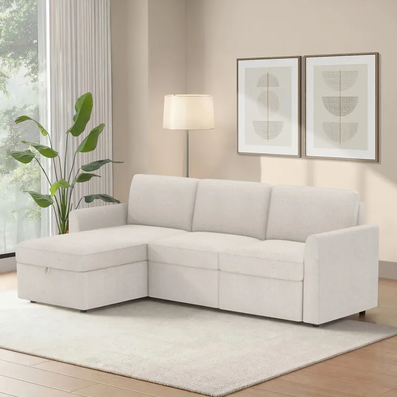 Hjørnesofa Loft24 Nordhus Krem Løkkestoff - Kremfarget - Møbler - Sofaer - Hjørnesofa - Hjørnesofa med divan