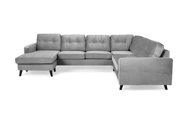Monroe 5-seters Vendbar U-formet Hjørnesofa med Divan i Fløyel - Lys grå - Møbler - Sofaer - Hjørnesofa - Hjørnesofa med divan