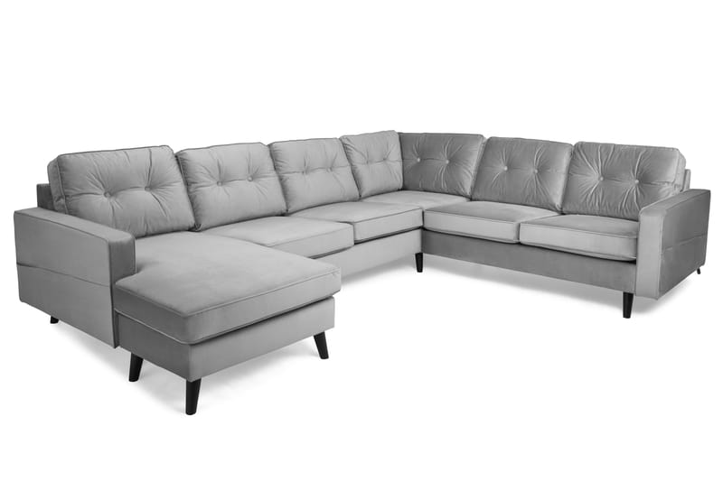 Monroe 5-seters Vendbar U-formet Hjørnesofa med Divan i Fløyel - Lys grå - Møbler - Sofaer - Hjørnesofa - Hjørnesofa med divan