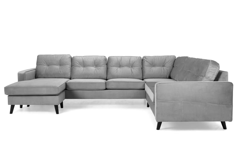 Monroe 5-seters Vendbar U-formet Hjørnesofa med Divan i Fløyel - Lys grå - Møbler - Sofaer - Hjørnesofa - Hjørnesofa med divan