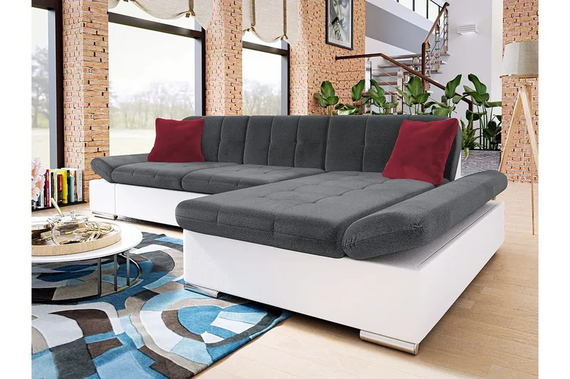 Kintore 3-sits Hörnsoffa Dark Grey/White - Møbler - Sofaer - Sofa med sjeselong - 3 seters sofa med divan