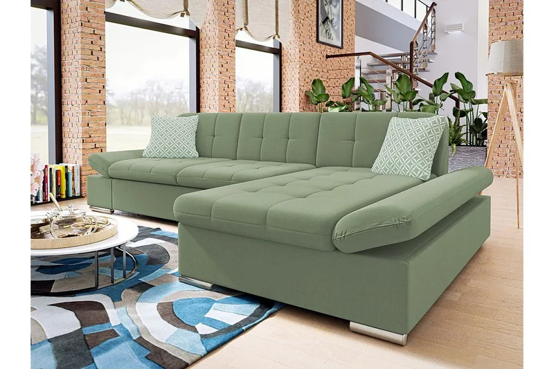 Kintore 3-sits Hörnsoffa Light green - Møbler - Sofaer - Sofa med sjeselong - 3 seters sofa med divan