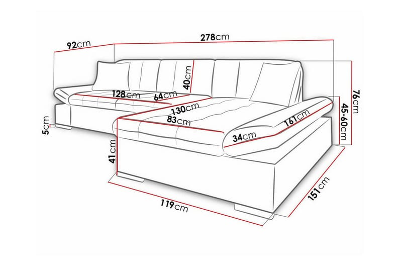 Kintore 3-sits Hörnsoffa NO_BRAND Dark red - Møbler - Sofaer - Hjørnesofa