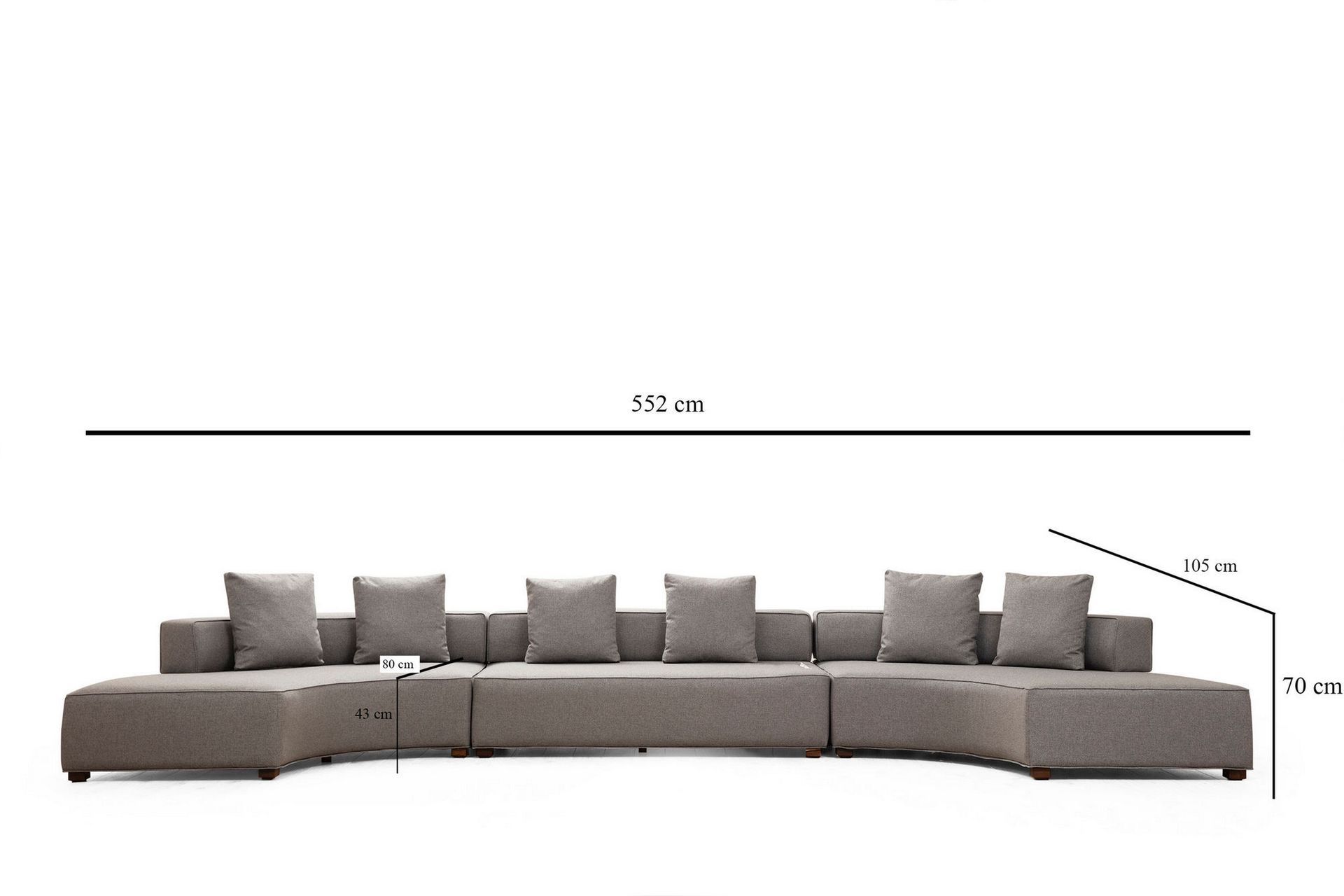 Lasalle Svängd Sofa 6-seters - Grå - Møbler - Sofaer