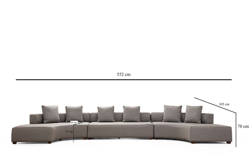 Lasalle Svängd Sofa 6-seters - Grå - Møbler - Sofaer