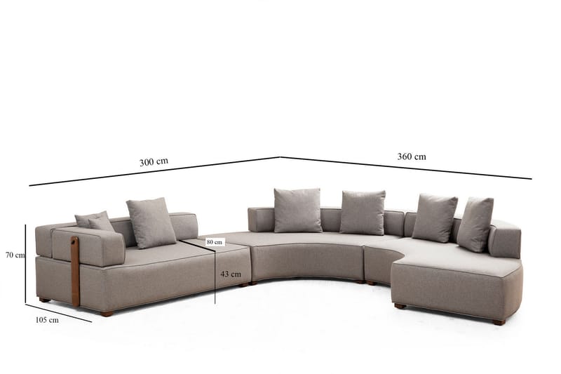 Lasalle Svängd Sofa 6-seters - Grå - Møbler - Sofaer - Hjørnesofa