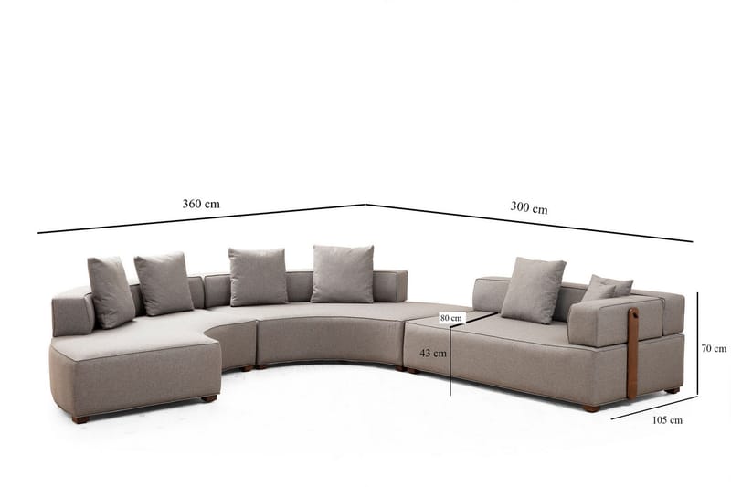 Lasalle Svängd Sofa 6-seters - Grå - Møbler - Sofaer - Hjørnesofa