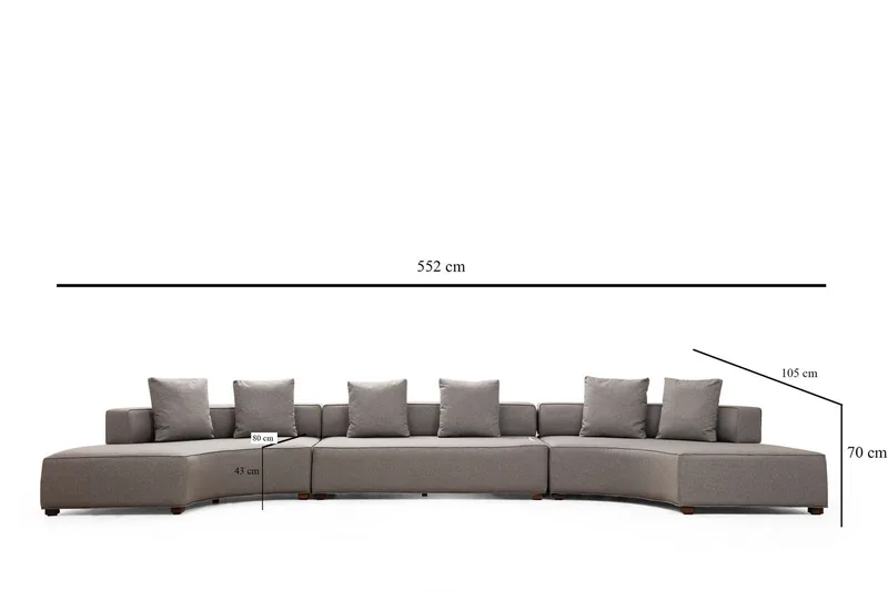 Lasalle Svängd Sofa 6-seters - Grå - Møbler - Sofaer