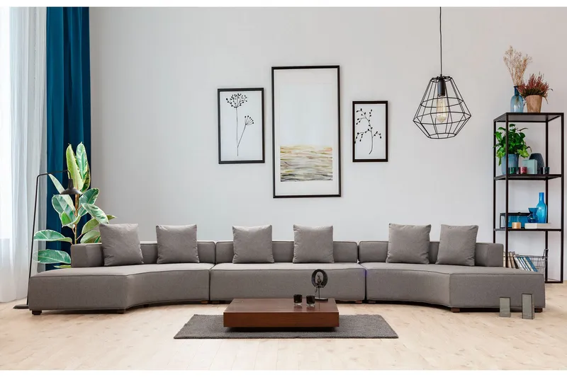 Lasalle Svängd Sofa 6-seters, Grå