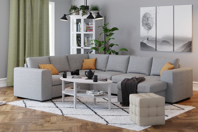 Link 5-seters Vendbar U-formet Hjørnesofa med Divan i Stoff - Lys grå - Møbler - Sofaer - Hjørnesofa - Hjørnesofa med divan