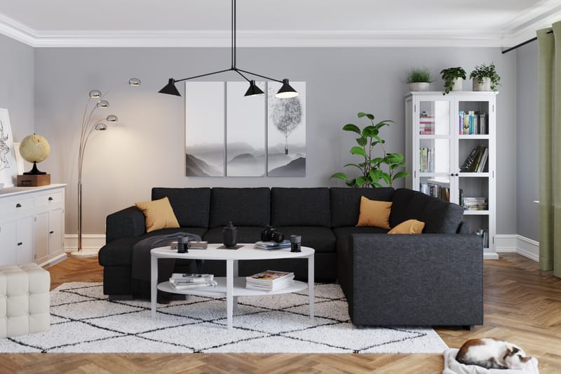 Link 5-seters Vendbar U-formet Hjørnesofa med Divan i Stoff - Svart - Møbler - Sofaer - Hjørnesofa - Hjørnesofa med divan