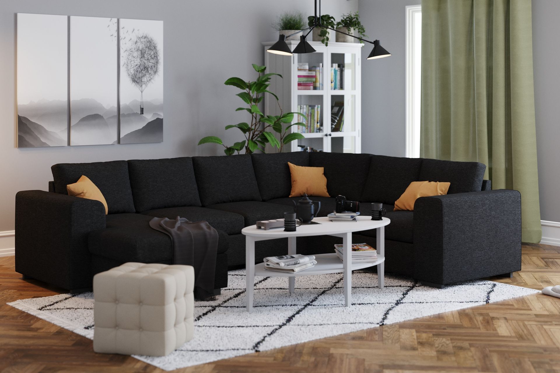 Link 5-seters Vendbar U-formet Hjørnesofa med Divan i Stoff - Svart - Møbler - Sofaer - Hjørnesofa - Hjørnesofa med divan