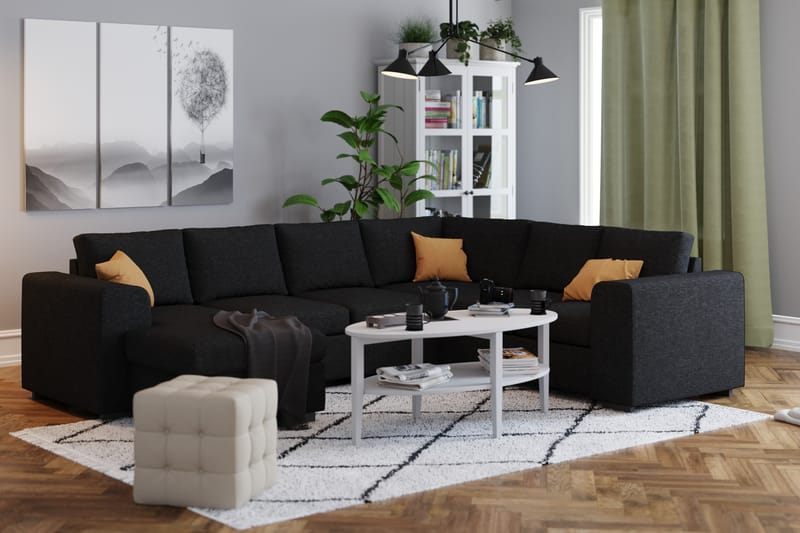 Link 5-seters Vendbar U-formet Hjørnesofa med Divan i Stoff - Svart - Møbler - Sofaer - Hjørnesofa - Hjørnesofa med divan