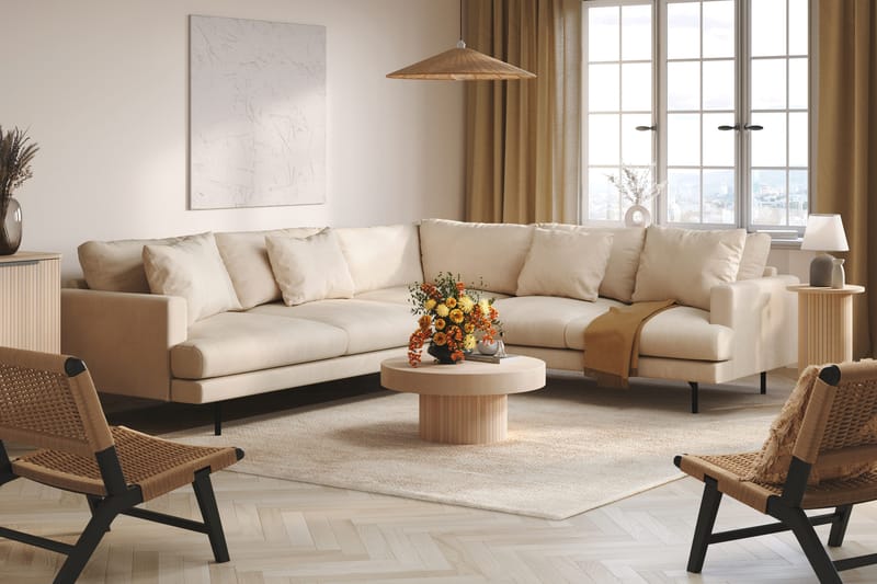 Menard 6-seters Høyrevendt L-formet Hjørnesofa i Manchester - Beige - Møbler - Sofaer - Hjørnesofa