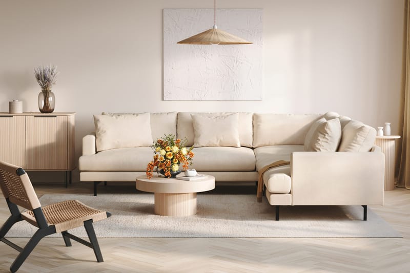 Menard 6-seters Høyrevendt L-formet Hjørnesofa i Manchester - Beige - Møbler - Sofaer - Hjørnesofa