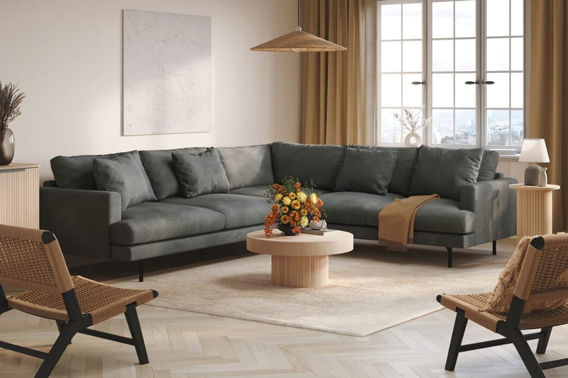 Menard 6-seters Høyrevendt L-formet Hjørnesofa i Manchester - Grå - Møbler - Sofaer - Hjørnesofa