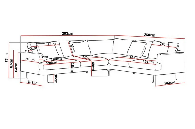 Menard 6-seters Høyrevendt L-formet Hjørnesofa i Manchester - Grå - Møbler - Sofaer - Hjørnesofa