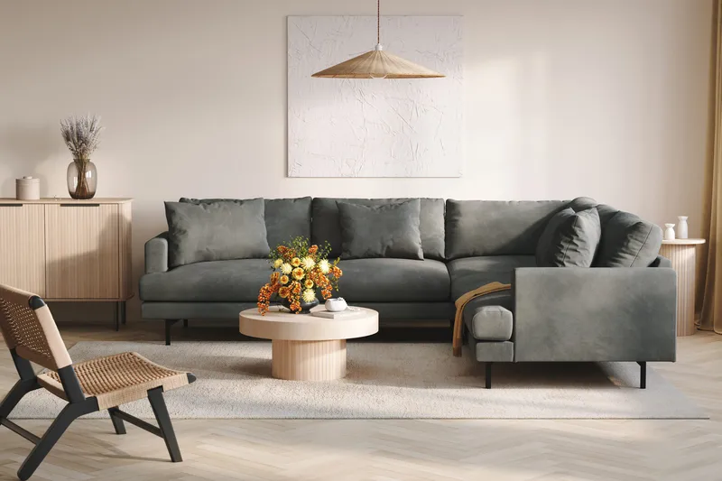 Menard 6-seters Høyrevendt L-formet Hjørnesofa i Manchester - Grå - Møbler - Sofaer - Hjørnesofa