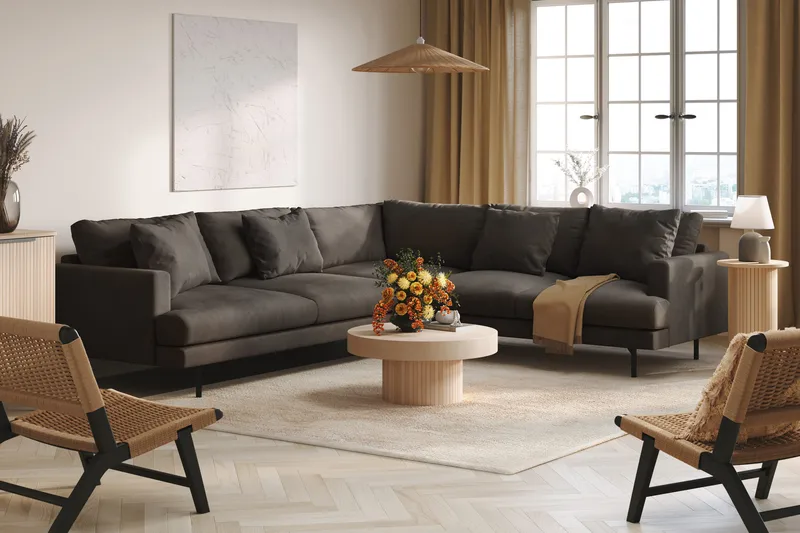 Menard 6-seters Høyrevendt L-formet Hjørnesofa i Manchester - Mørk grå - Møbler - Sofaer - Hjørnesofa