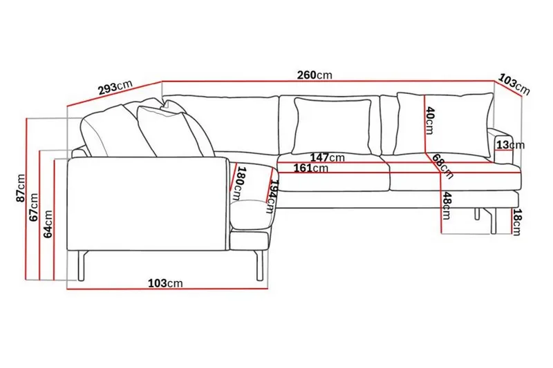 Menard 6-seters Høyrevendt L-formet Hjørnesofa i Manchester - Mørk grå - Møbler - Sofaer - Hjørnesofa