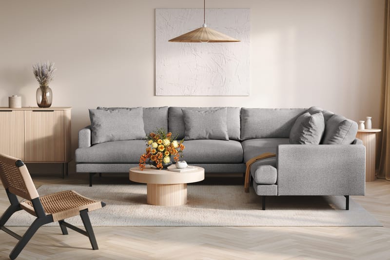 Menard 6-seters Høyrevendt L-formet Hjørnesofa i Stoff - Grå - Møbler - Sofaer - Hjørnesofa