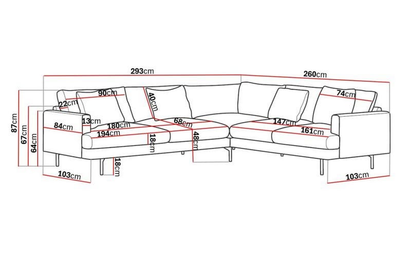 Menard 6-seters Høyrevendt L-formet Hjørnesofa i Stoff - Grå - Møbler - Sofaer - Hjørnesofa