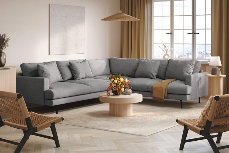 Menard 6-seters Høyrevendt L-formet Hjørnesofa i Stoff - Grå - Møbler - Sofaer - Hjørnesofa