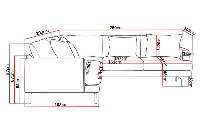 Menard 6-seters Høyrevendt L-formet Hjørnesofa i Stoff - Grå - Møbler - Sofaer - Hjørnesofa
