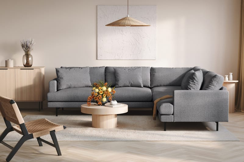 Menard 6-seters Høyrevendt L-formet Hjørnesofa i Stoff - Mørk grå - Møbler - Sofaer - Hjørnesofa