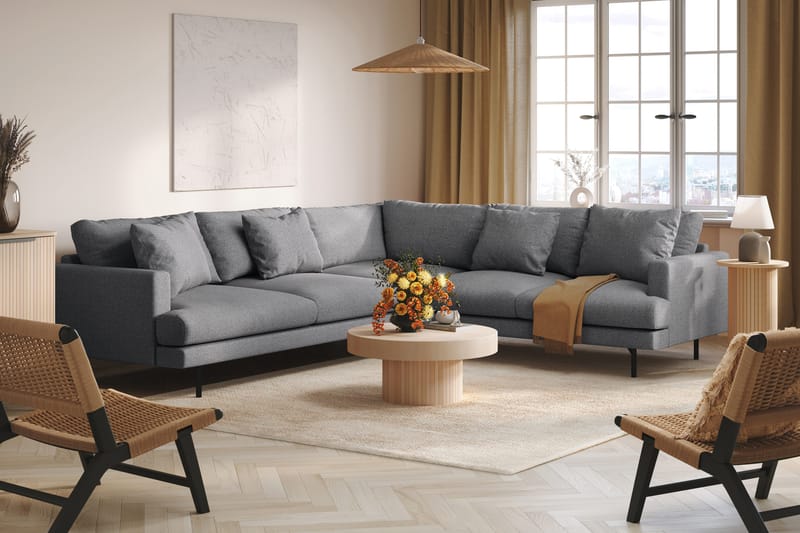 Menard 6-seters Høyrevendt L-formet Hjørnesofa i Stoff - Mørk grå - Møbler - Sofaer - Hjørnesofa