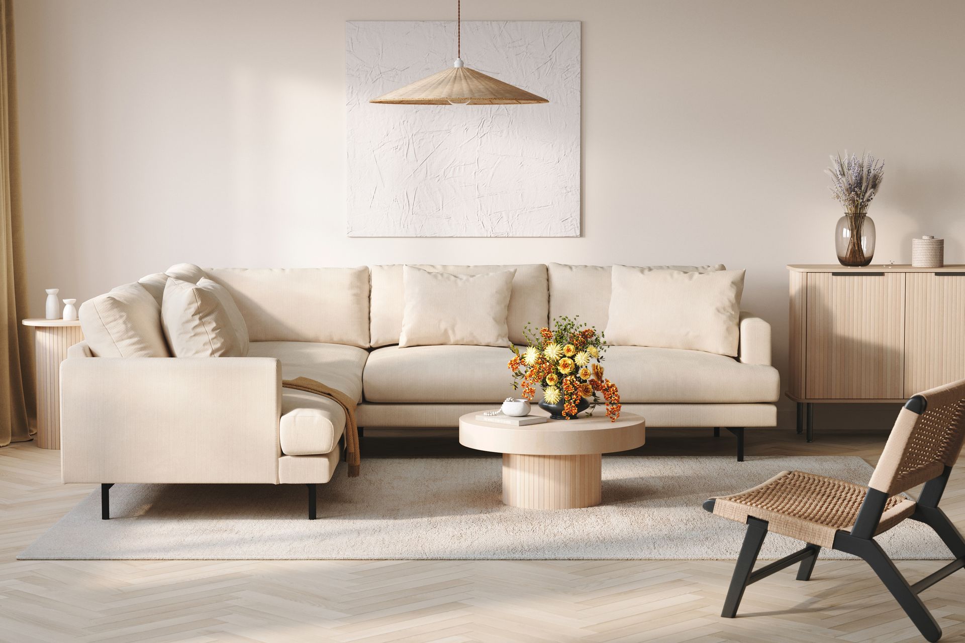 Menard 6-seters Venstrevendt L-formet Hjørnesofa i Manchester - Beige - Møbler - Sofaer - Hjørnesofa