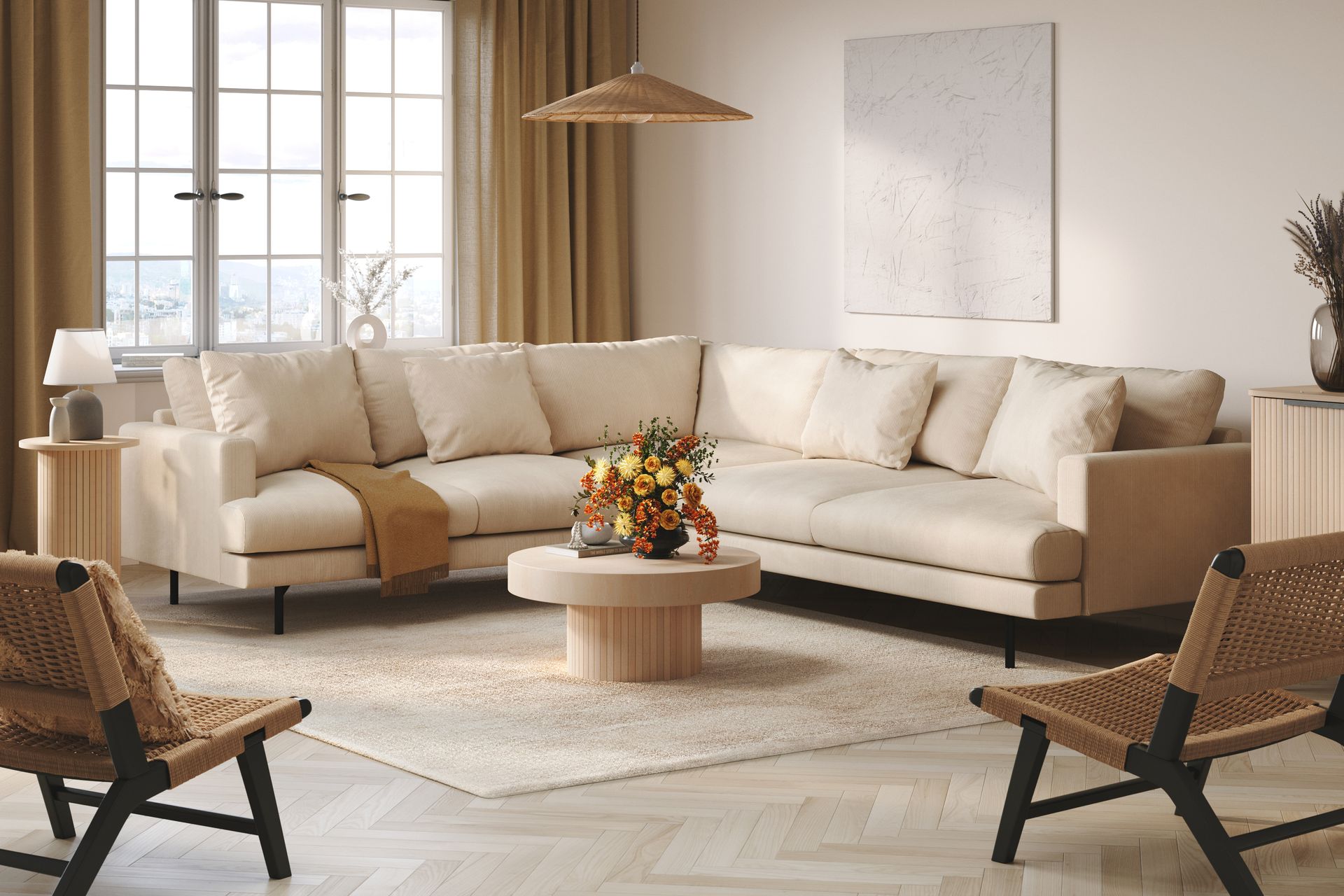 Menard 6-seters Venstrevendt L-formet Hjørnesofa i Manchester - Beige - Møbler - Sofaer - Hjørnesofa
