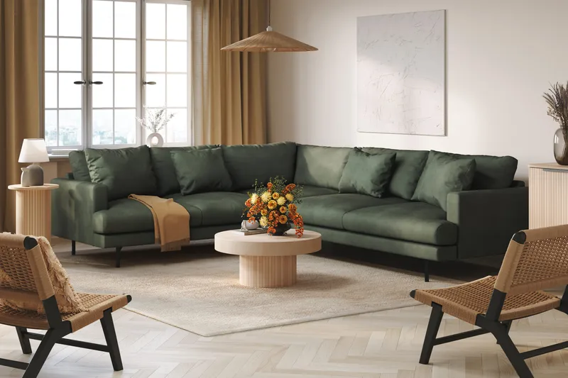 Menard 6-seters Venstrevendt L-formet Hjørnesofa i Manchester - Grønn - Møbler - Sofaer - Hjørnesofa