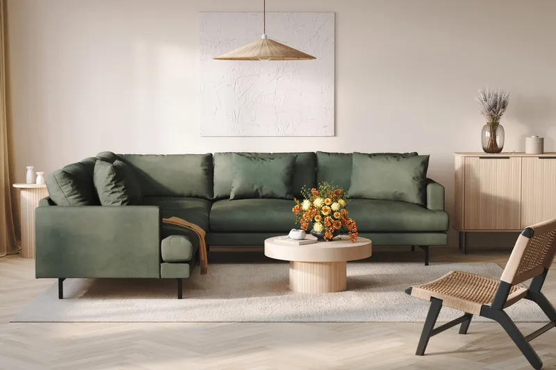 Menard 6-seters Venstrevendt L-formet Hjørnesofa i Manchester - Grønn - Møbler - Sofaer - Hjørnesofa