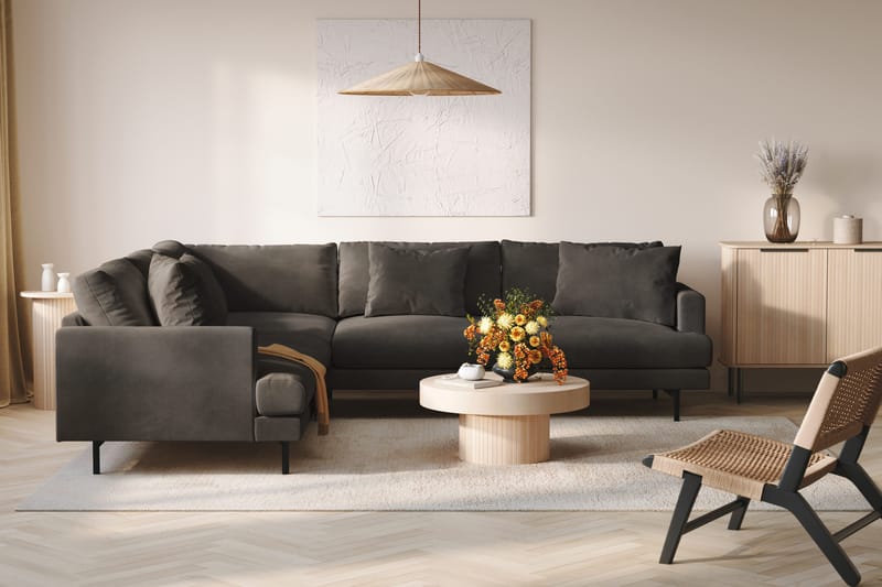 Menard 6-seters Venstrevendt L-formet Hjørnesofa i Manchester - Mørk grå - Møbler - Sofaer - Hjørnesofa